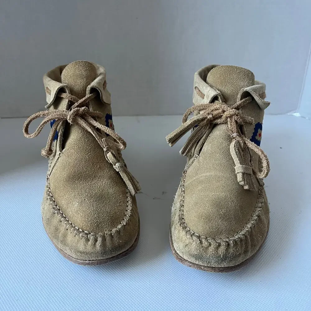 Soludos Suede Moccasin Womens Boots Sz 7 Boho Southwestern Embroidered  Festival